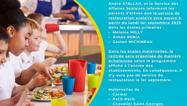Info Rentrée scolaire : service de restauration 